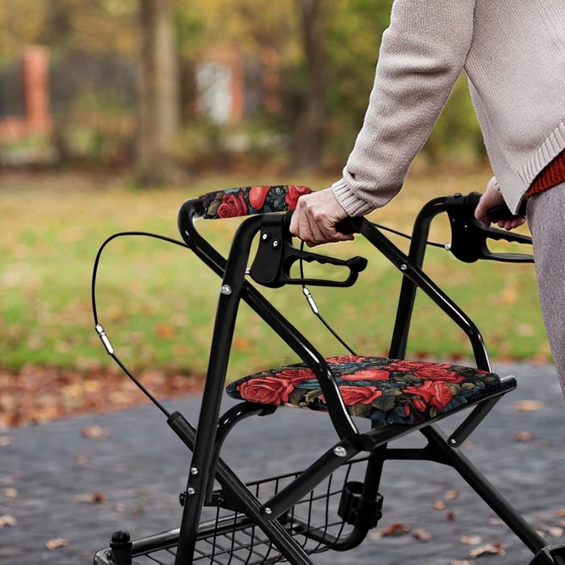 LedBack Valentine's Day Rollator Walker Accessories Walker Seat Covers for Ladies Roller Bar Covers Red Rose Heart Walkers for Seniors with Seat Cover for Seniors - Image 4
